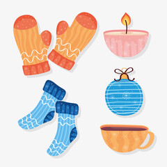 winter clothes and icons