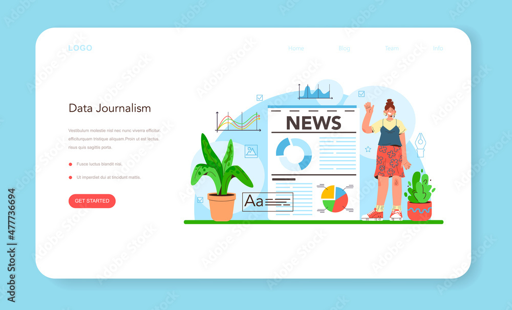 Poster data journalism or data-driven journalism web banner or landing page