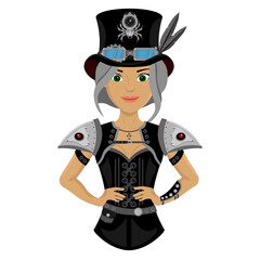Obraz premium A girl in an unusual stylish steampunk suit. Vector illustration.