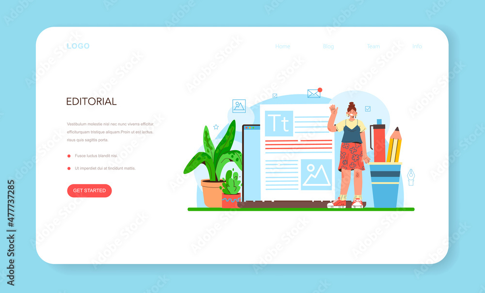 Poster publishing editor web banner or landing page. journalist working
