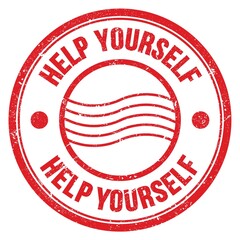 HELP YOURSELF text written on red round postal stamp sign