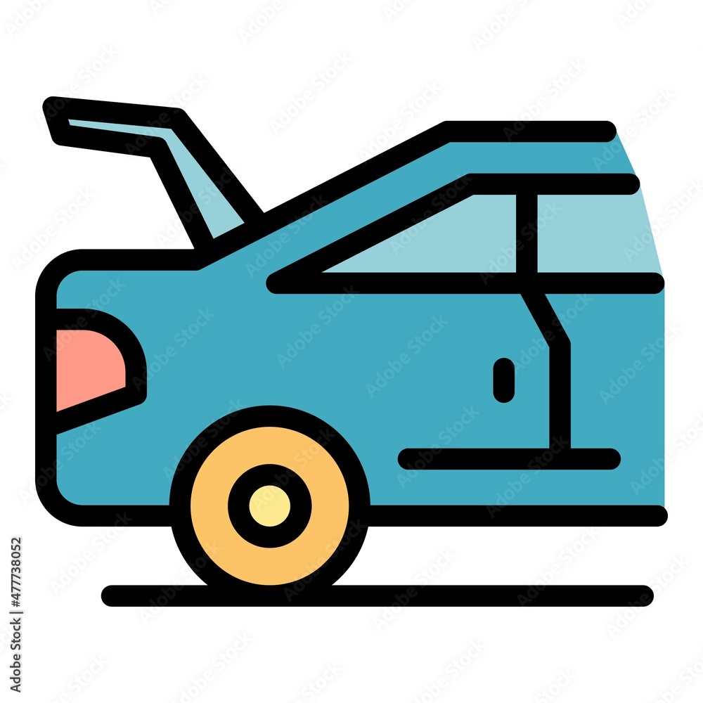 Poster car with open boot icon. outline car with open boot vector icon color flat isolated