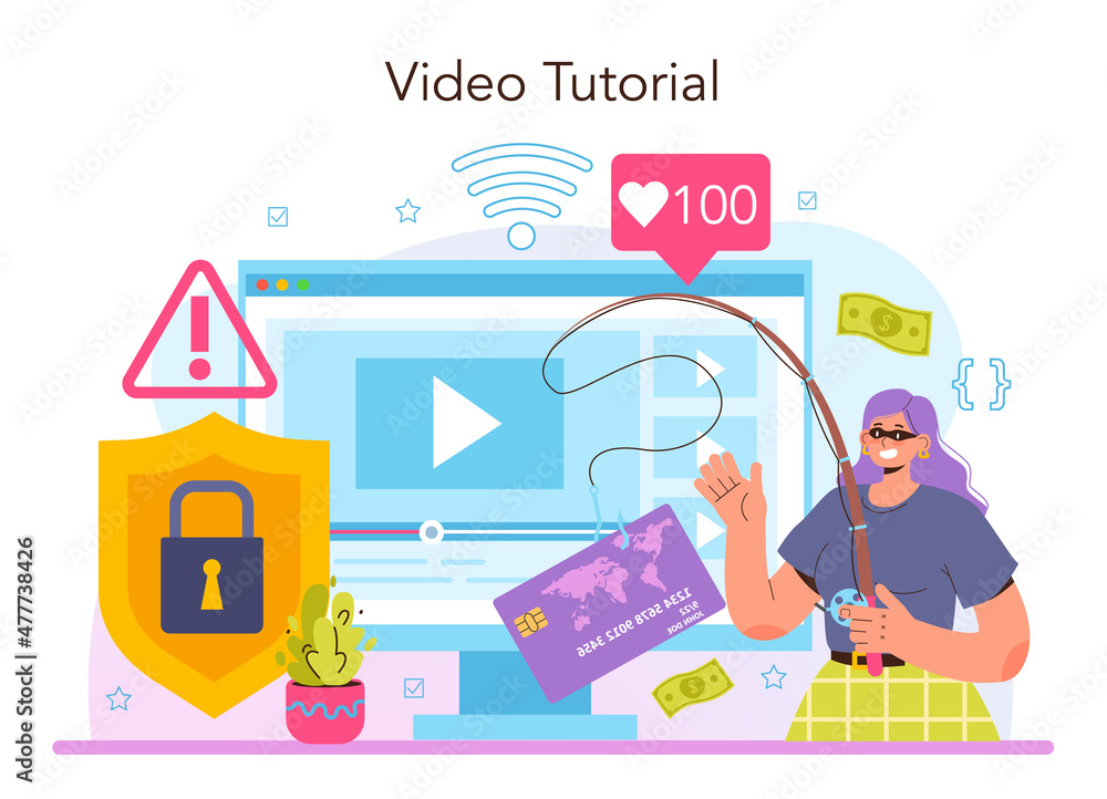 Poster hacker online service or platform. thief stealing personal data and money