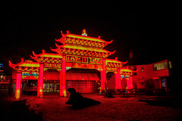 Fototapeta premium Illuminated temple at Chinese Light Festival