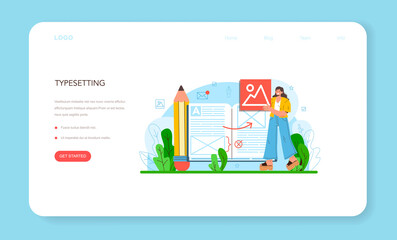 Layout designer web banner or landing page. Magazine or newspaper