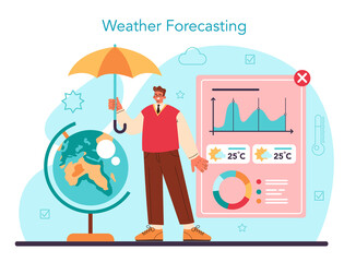 Meteorologist concept. Weather forecaster studying and researching - obrazy, fototapety, plakaty
