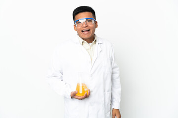 Young Ecuadorian scientific man with surprise facial expression