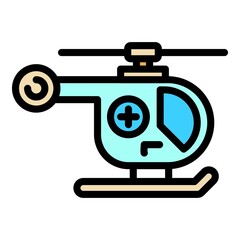 Emergency rescue helicopter icon. Outline emergency rescue helicopter vector icon color flat isolated