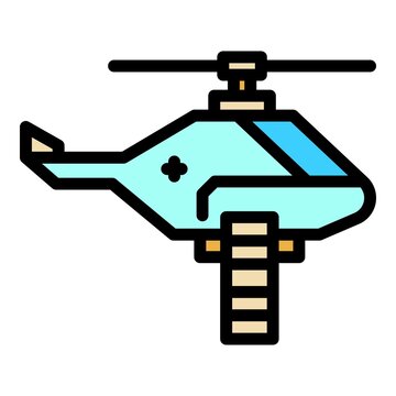 Ladder Rescue Helicopter Icon. Outline Ladder Rescue Helicopter Vector Icon Color Flat Isolated