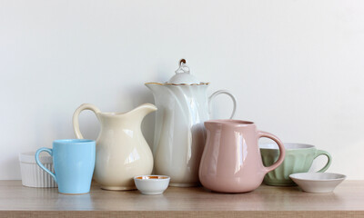 empty jugs and other porcelain or ceramic dishes