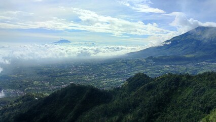 Beautiful mountain scape scenery and blue sky. The mountains on a sunny day. 