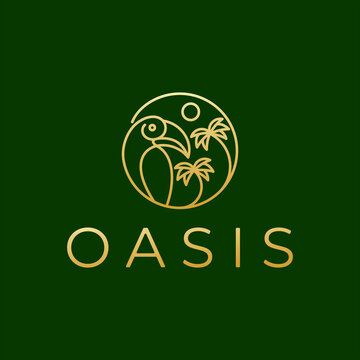 oasis parrot sea line art logo design