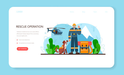 Rescuer web banner or landing page set. Emergency help, ambulance lifeguard
