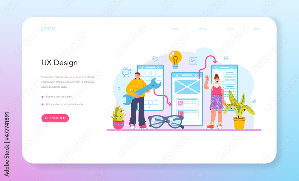 Poster ux designer web banner or landing page. app interface improvement.