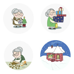 Set (part 3) of cute grandmother's winter activities.