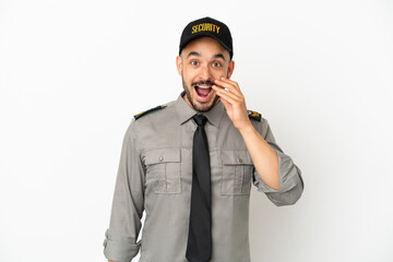 Young security  caucasian man isolated on white background with surprise and shocked facial expression