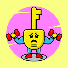 Cute cartoon padlock key is fitness with barbell in modern style design for t-shirt, sticker, logo element