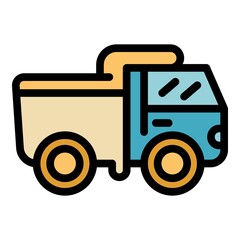 Construction truck icon. Outline construction truck vector icon color flat isolated