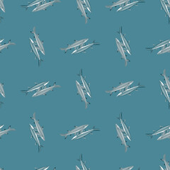 Lemon shark seamless pattern in scandinavian style. Marine animals background. Vector illustration for children funny textile.