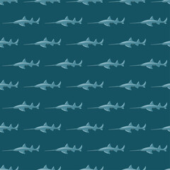Fototapeta na wymiar Saw shark seamless pattern in scandinavian style. Marine animals background. Vector illustration for children funny textile.