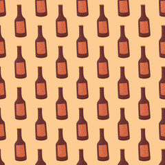 Bottle alcohol seamless pattern. Hand drawn background for menu.