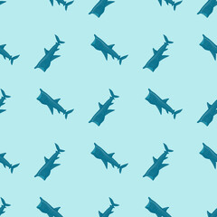 Basking shark seamless pattern in scandinavian style. Marine animals background. Vector illustration for children funny textile.