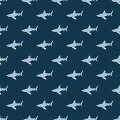 Oceanic whitetip shark seamless pattern in scandinavian style. Marine animals background. Vector illustration for children funny textile.