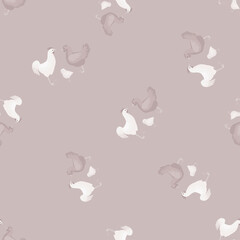 Fototapeta na wymiar Seamless pattern of chicken family. Domestic animals on colorful background. Vector illustration for textile.