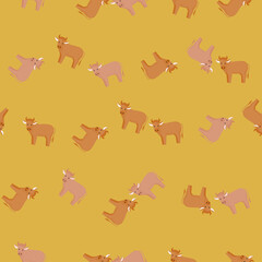 Seamless pattern of bull. Domestic animals on colorful background. Vector illustration for textile.