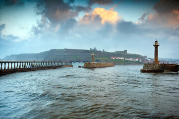 whitby harbour and pier, yorkshire, england
