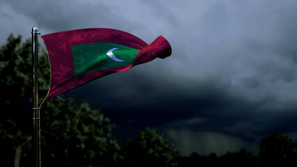 Maldives flag for veterans day on dark storm clouds - abstract 3D rendering