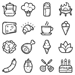 Food Set Flat Icon Set Isolated On White Background