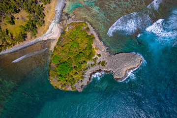 Aerial view of  Ilot Sancho (Sancho islet) which is located on the south coast of Mauritius island near St Felix