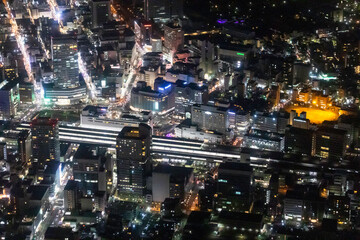 Obraz na płótnie Canvas 夜の静岡駅付近を南側から空撮