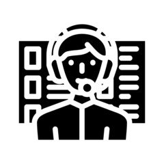 calling call center worker glyph icon vector. calling call center worker sign. isolated contour symbol black illustration