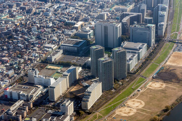 東京都大田区のキヤノン本社付近を空撮