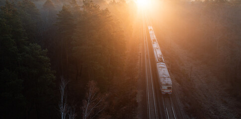 Top view of freight train, motion blur.
