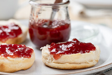 Biscuits with strawberry jam