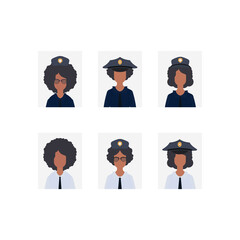 Young women officers icons, professional military female character vector Illustration