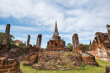 Wat Phra Sri Sanphet Temple site, ruins of majestic royal palace temple with 3 restored towers in the old capital of Thailand, Ayutthaya.