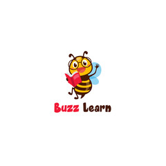 Modern flat colorful BUZZ LEARN book logo design