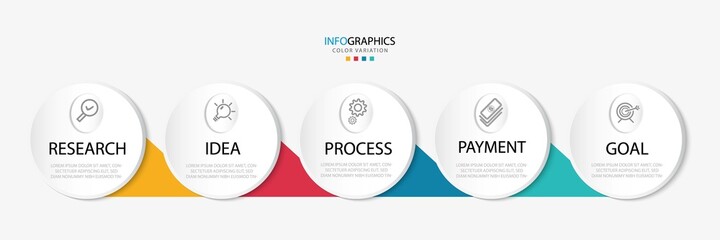 Business process infographic template. Colorful triangel elements with numbers 5 options or steps. Vector illustration graphic design.Eps 10