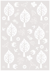 北欧風_木と草花柄背景パターン