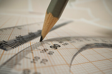 geometry , mathematics, set of math objects macro shot , Geometry equipment close up