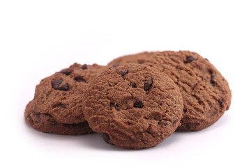 Choco chip cookies, Tasty sweet biscuit chocolate pastry, Isolated on white background 