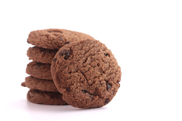 Choco chip cookies, Tasty sweet biscuit chocolate pastry, Isolated on white background 