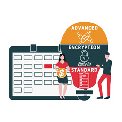 AES - Advanced Encryption Standard acronym. business concept background.  vector illustration concept with keywords and icons. lettering illustration with icons for web banner, flyer, landing pag