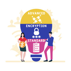 AES - Advanced Encryption Standard acronym. business concept background.  vector illustration concept with keywords and icons. lettering illustration with icons for web banner, flyer, landing pag