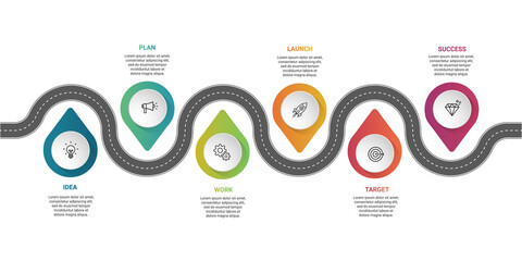 Steps business infographic timeline template road design