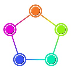 Infografik, fünf miteinander verbundene Symbole, Teamwork